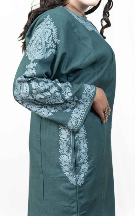 Kashmiri Aari Work Phiran - Tropical Teal - ARTISANS KASHMIR