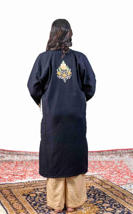 Kashmiri Pastel Aari Work Phiran - Black | Abshar - ARTISANS KASHMIR