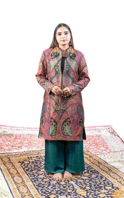 Kashmiri Kani With Aari Embrodiery Jacket - Designer Purple | Silk Long - ARTISANS KASHMIR