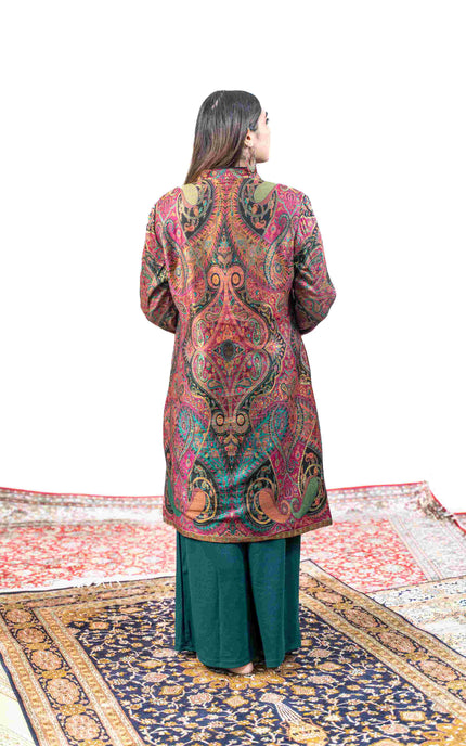 Kashmiri Kani With Aari Embrodiery Jacket - Designer Purple | Silk Long - ARTISANS KASHMIR