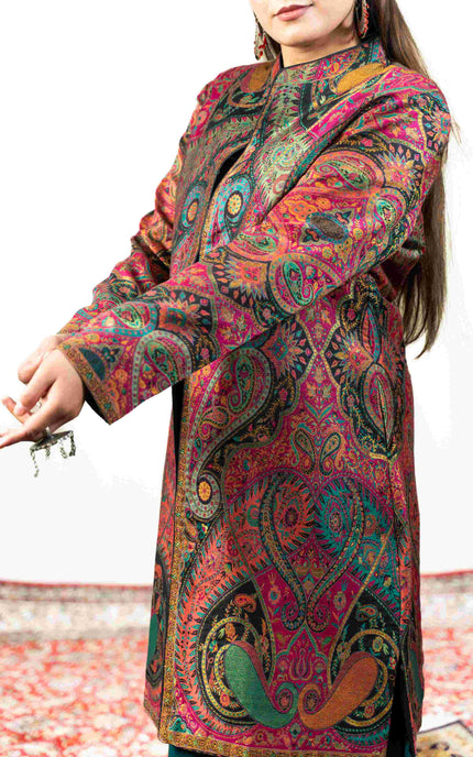 Kashmiri Kani With Aari Embrodiery Jacket - Designer Purple | Silk Long - ARTISANS KASHMIR