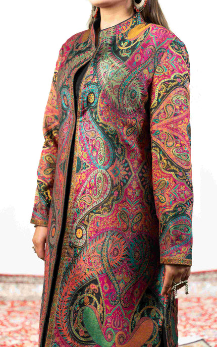 Kashmiri Kani With Aari Embrodiery Jacket - Designer Purple | Silk Long - ARTISANS KASHMIR