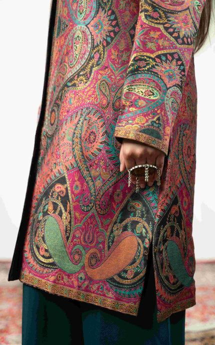 Kashmiri Kani With Aari Embrodiery Jacket - Designer Purple | Silk Long - ARTISANS KASHMIR