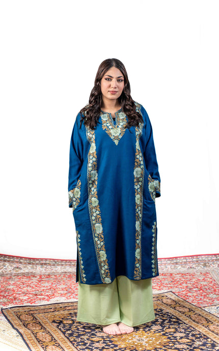 Kashmiri Aari Work Phiran - Lapis Blue - ARTISANS KASHMIR