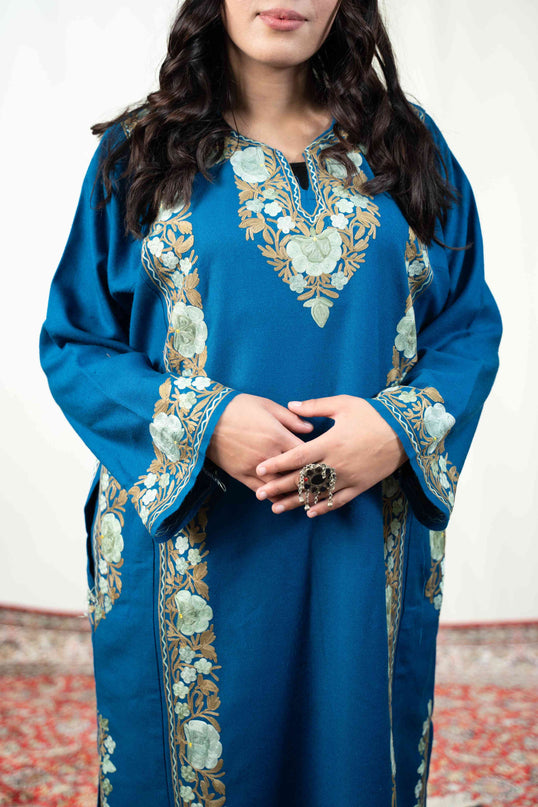 Kashmiri Aari Work Phiran - Lapis Blue - ARTISANS KASHMIR