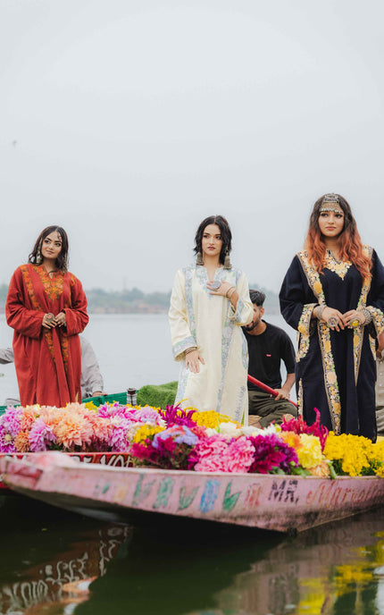 Kashmiri Pastel Aari Work Phiran - Black | Abshar - ARTISANS KASHMIR