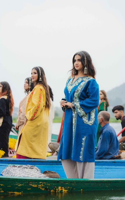 Kashmiri Aari Work Phiran - Lapis Blue - ARTISANS KASHMIR