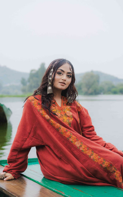 Kashmiri Aari Work Phiran - Maroon | Fringe - ARTISANS KASHMIR