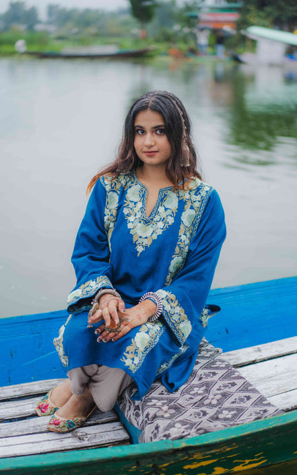 Kashmiri Aari Work Phiran - Lapis Blue - ARTISANS KASHMIR