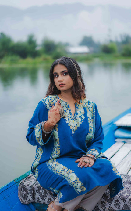 Kashmiri Aari Work Phiran - Lapis Blue - ARTISANS KASHMIR