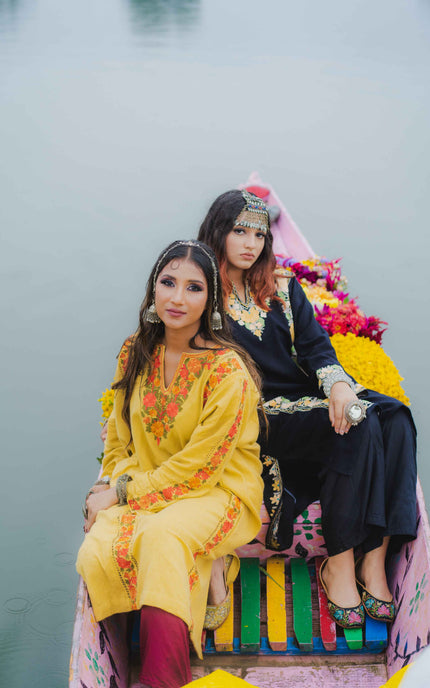 Kashmiri Aari Work Phiran - Yellow | Fringe - ARTISANS KASHMIR