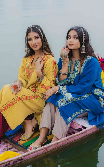 Kashmiri Aari Work Phiran - Yellow | Fringe - ARTISANS KASHMIR