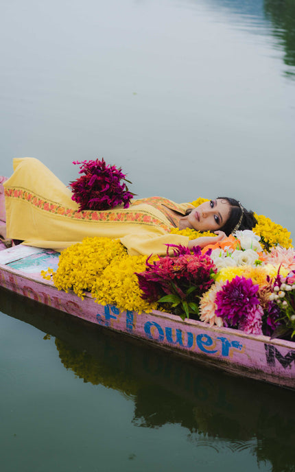 Kashmiri Aari Work Phiran - Yellow | Fringe - ARTISANS KASHMIR