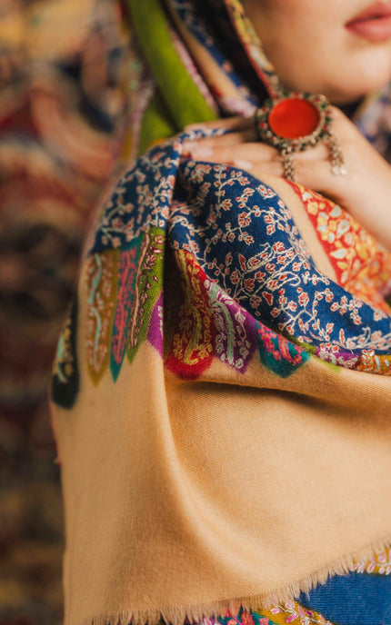 Kashmiri Kalamkari Sozni Shawl - Multi Colour | Handmade - ARTISANS KASHMIR