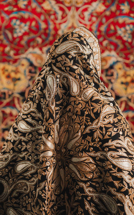 Kashmiri Tilla Embroidery Shawl - Black | Pashmina - ARTISANS KASHMIR