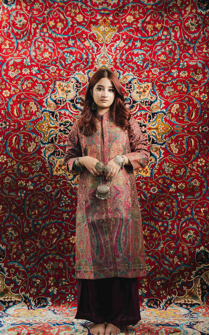 Kashmiri Kani Work Jacket - Purple | Long - ARTISANS KASHMIR