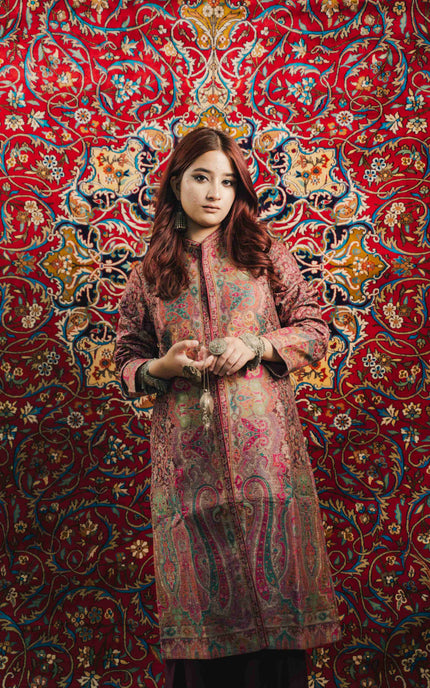 Kashmiri Kani Work Jacket - Purple | Long - ARTISANS KASHMIR