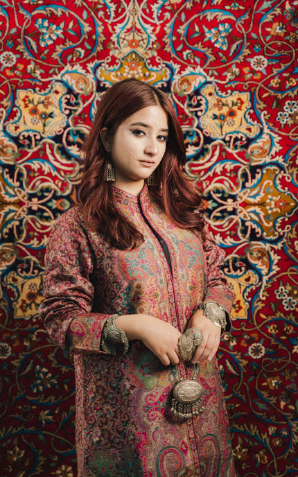 Kashmiri Kani Work Jacket - Purple | Long - ARTISANS KASHMIR