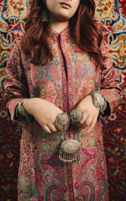 Kashmiri Kani Work Jacket - Purple | Long - ARTISANS KASHMIR