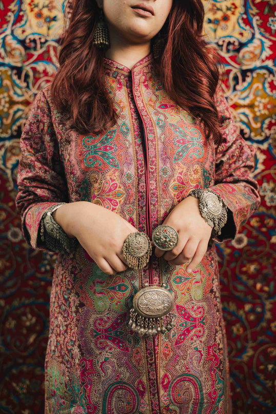 Kashmiri Kani Work Jacket - Purple | Long - ARTISANS KASHMIR