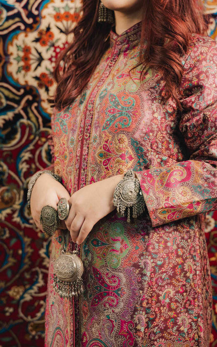 Kashmiri Kani Work Jacket - Purple | Long - ARTISANS KASHMIR