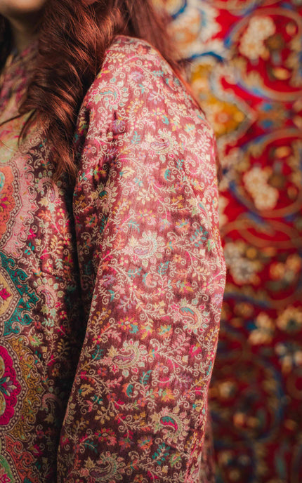 Kashmiri Kani Work Jacket - Purple | Long - ARTISANS KASHMIR