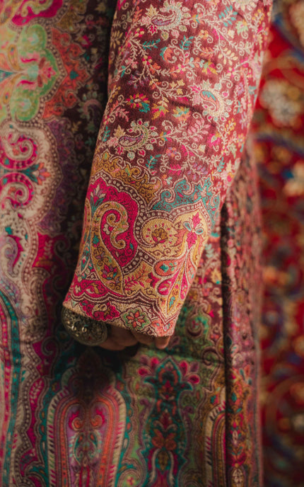 Kashmiri Kani Work Jacket - Purple | Long - ARTISANS KASHMIR