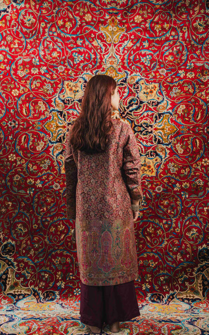 Kashmiri Kani Work Jacket - Purple | Long - ARTISANS KASHMIR