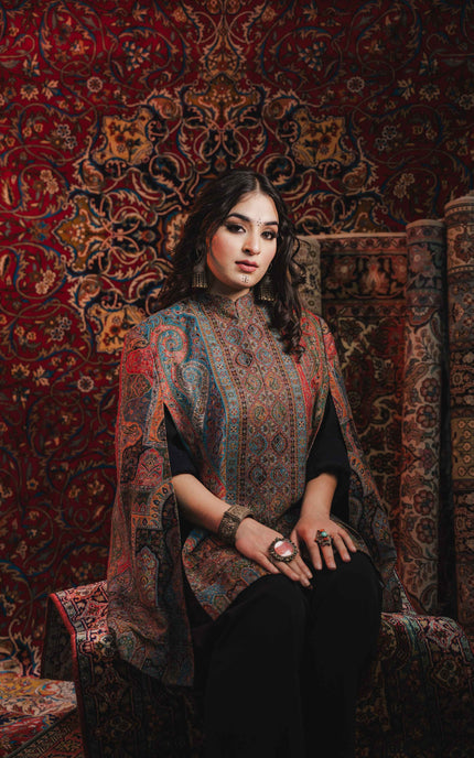 Kashmiri Kani Work Cape Coat - Multi Colour - ARTISANS KASHMIR