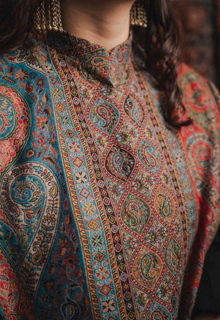 Kashmiri Kani Work Cape Coat - Multi Colour - ARTISANS KASHMIR