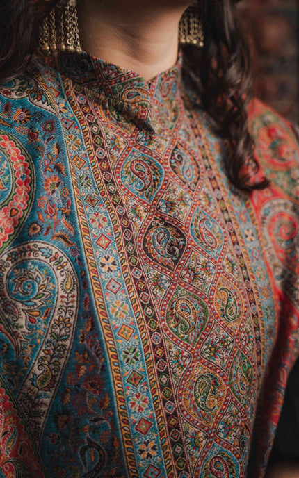 Kashmiri Kani Work Cape Coat - Multi Colour - ARTISANS KASHMIR