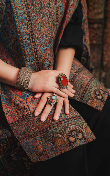 Kashmiri Kani Work Cape Coat - Multi Colour - ARTISANS KASHMIR