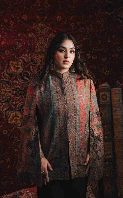 Kashmiri Kani Work Cape Coat - Multi Colour - ARTISANS KASHMIR