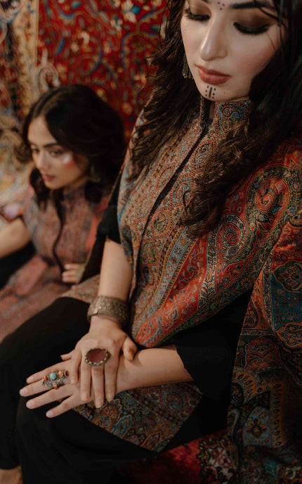 Kashmiri Kani Work Cape Coat - Multi Colour - ARTISANS KASHMIR