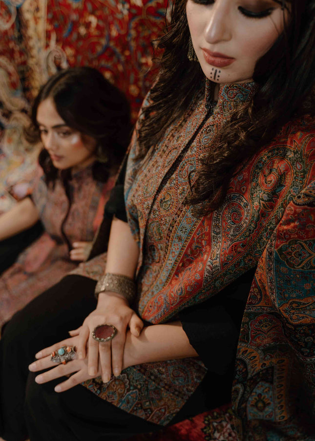 Kashmiri Kani Work Cape Coat - Multi Colour - ARTISANS KASHMIR