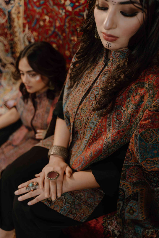 Kashmiri Kani Work Cape Coat - Multi Colour - ARTISANS KASHMIR