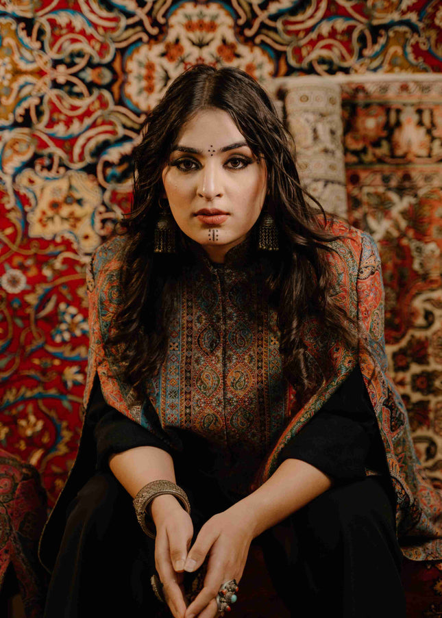 Kashmiri Kani Work Cape Coat - Multi Colour - ARTISANS KASHMIR