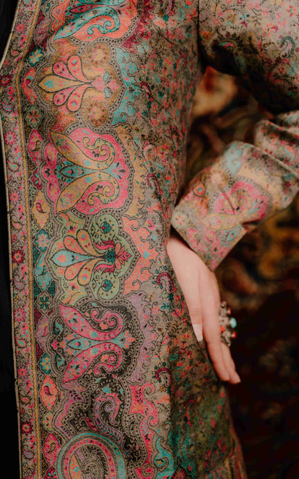 Kashmiri Kani Work Jacket - Long | Silk - ARTISANS KASHMIR