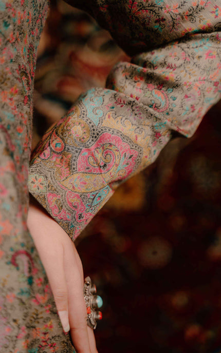 Kashmiri Kani Work Jacket - Long | Silk - ARTISANS KASHMIR