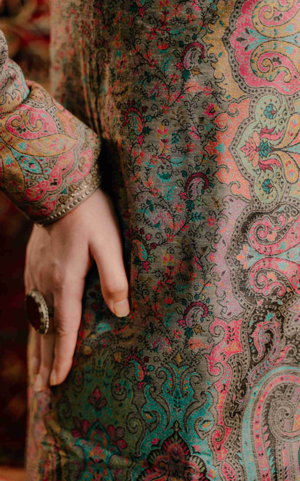 Kashmiri Kani Work Jacket - Long | Silk - ARTISANS KASHMIR