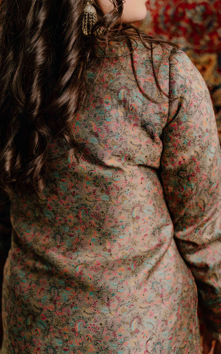 Kashmiri Kani Work Jacket - Long | Silk - ARTISANS KASHMIR