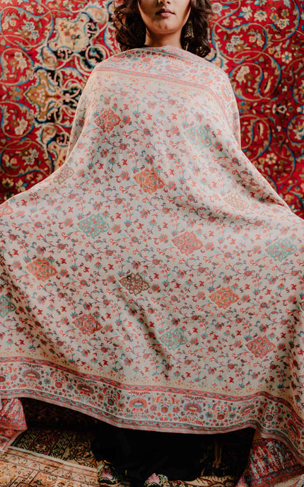 Kashmiri Kani Shawl - White | Jamawar - Kashmir Jama