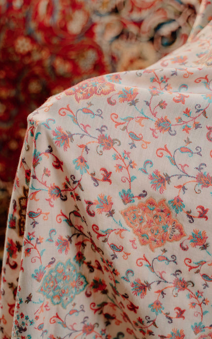 Kashmiri Kani Shawl - White | Jamawar - Kashmir Jama