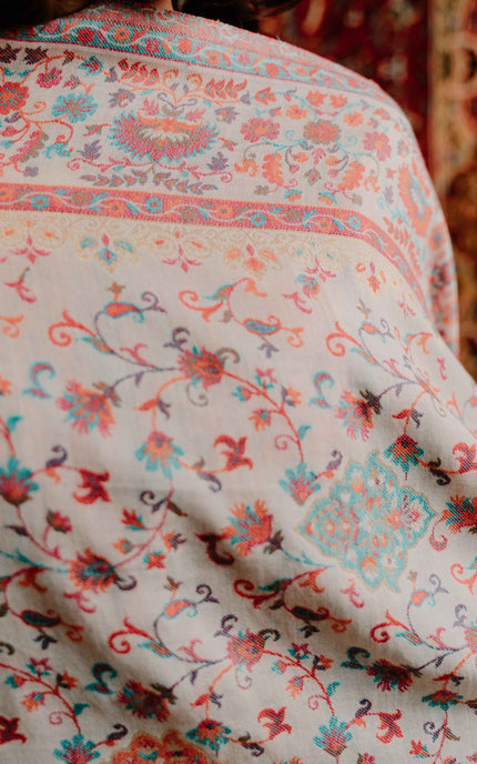 Kashmiri Kani Shawl - White | Jamawar - Kashmir Jama