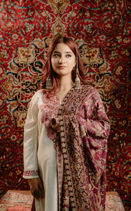 Kashmiri Kani Shawl - Maroon | Soft Wool - Kashmir Jama