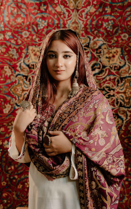 Kashmiri Kani Shawl - Maroon | Soft Wool - Kashmir Jama