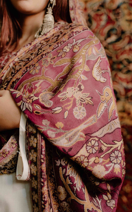 Kashmiri Kani Shawl - Maroon | Soft Wool - Kashmir Jama