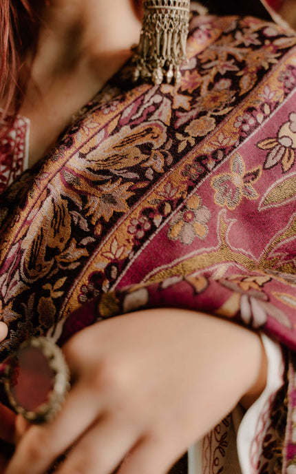 Kashmiri Kani Shawl - Maroon | Soft Wool - Kashmir Jama