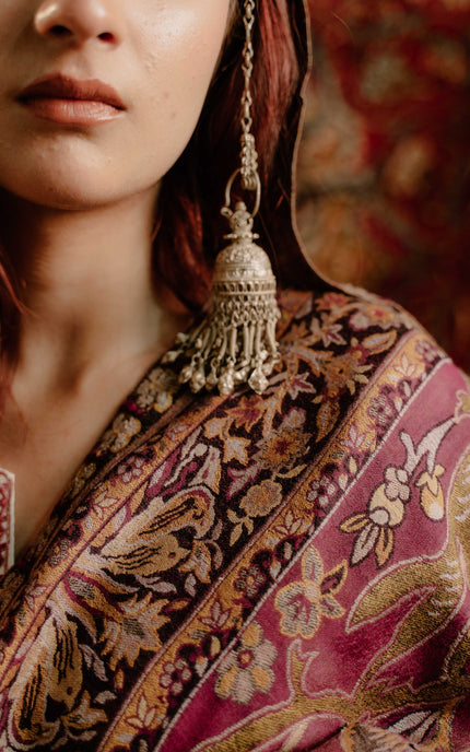 Kashmiri Kani Shawl - Maroon | Soft Wool - Kashmir Jama