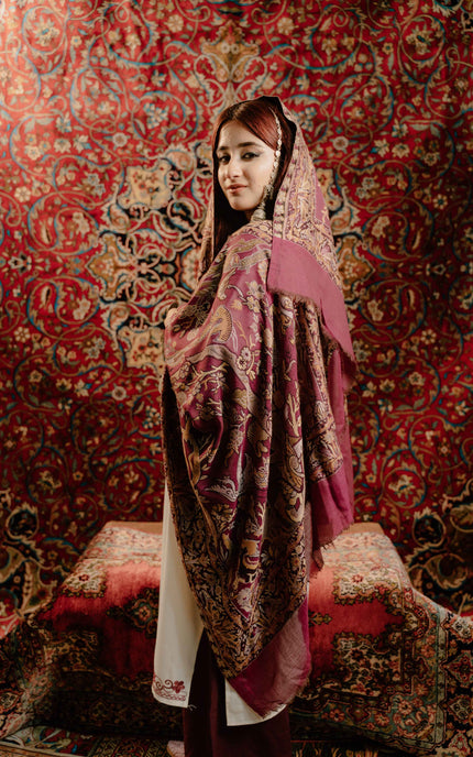 Kashmiri Kani Shawl - Maroon | Soft Wool - Kashmir Jama